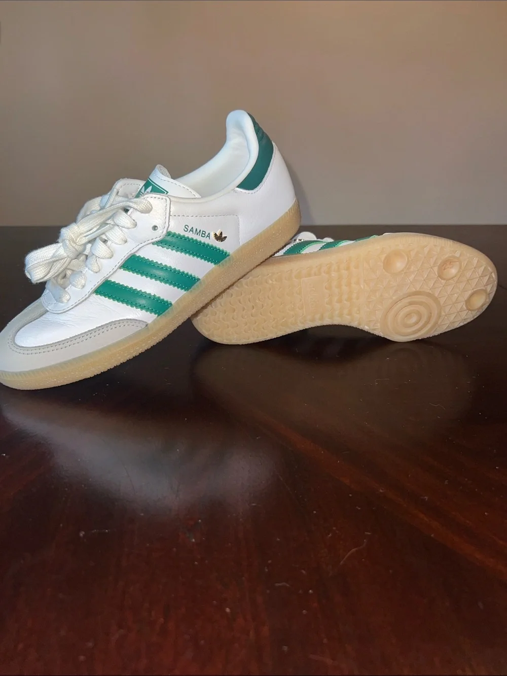 Adidas OG  Samba Classic Sneakers — White with Green Stripes